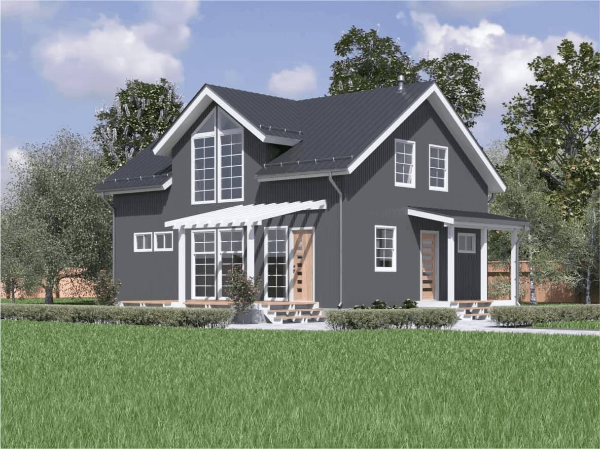 An image of a house model created with HOVER Design Studio, from Roofing For Troops' website, to advertise their James Hardie fiber siding services
