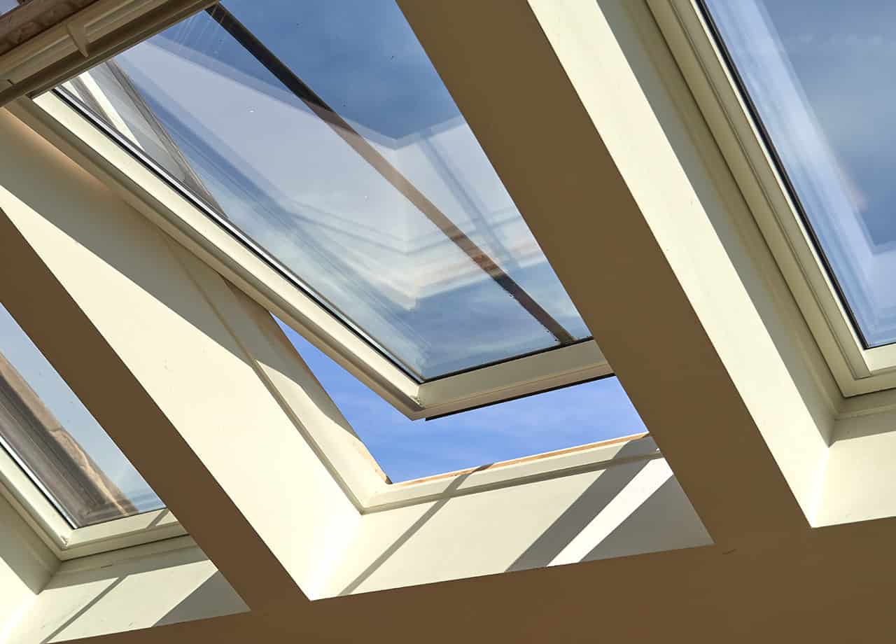 Image from inside of a home featuring the new skylights that were replaced by our roofing contractors in Cincinnati OH.